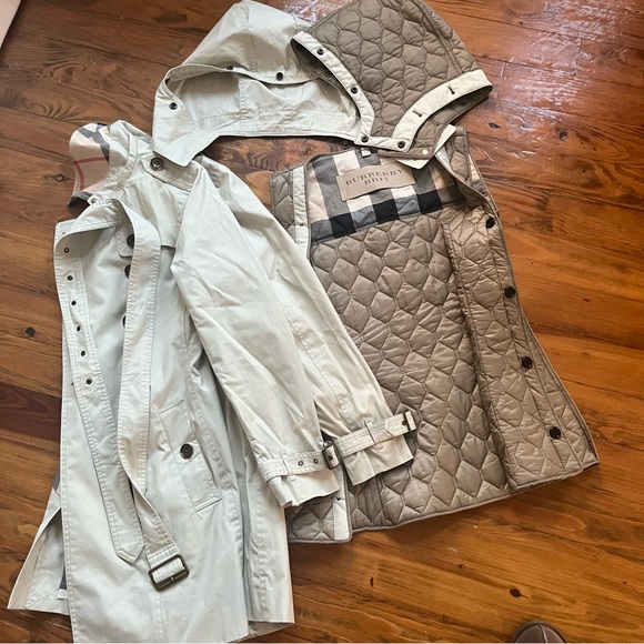 Burberry Brit Reymoor Quilted Vest Liner Removable Hooded Check Trench in size 8 - Picture 1 of 17